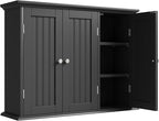ChooChoo Bathroom Wall Cabinet with 3 Doors, Laundry Cabinet Wall Mounted, Medicine Cabinet with Adjustable Shelves, Hanging Kitchen Cupboard Organizer, Black