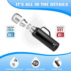 Insulated Vacuum Thermo Bottle 1500ml/50.7oz with Cup Stainless Steel Coffee Bottles for Hot and Cold Drink Water Flask.(Black, with Handle, 1500ml)