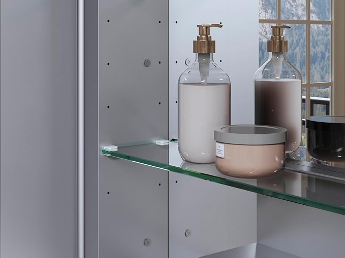 Kohler 36540-CPL Verdera® Medicine Cabinet Mirror, Arched Design, Left-Hinged, Mirrored Interior, Adjustable Shelves, Rustproof, 20 in. W x 34 in. H, Polished Chrome