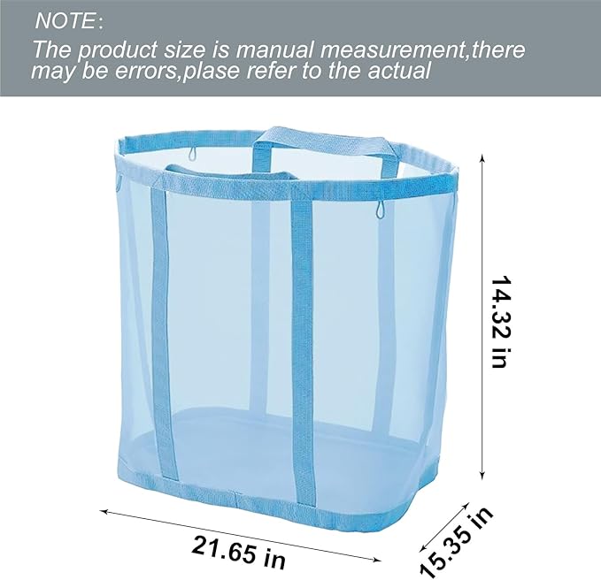 Mesh Bag with Handles, Collapsible Laundry Basket, Foldable Laundry Bag, Breathable Folding Beach Bag,Space-saving Travel Tote Bags (2, Blue&Pink)