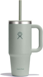 Hydro Flask Travel Tumbler with Handle, Lid and Straw - Insulated Stainless Steel in 24 Oz Tonal Agave