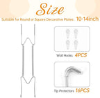 Bilillo 4 Pack Plate Hangers for The Wall, Suitable for 10-14 inch Art Plate, Stainless Steel Invisible Heavy Duty Wire Plate Holder with Wall Hooks, Plate Hangers for Displaying Plates, Silver