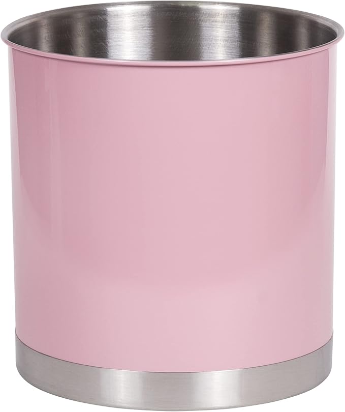 Creative Home Stainless Steel Utensil Holder– 7" Extra Large Cooking Tool Organizer for Kitchen Decor and Countertop Storage, Stable Anti-Tip Design, Durable Powder-Coated Finish, Pink