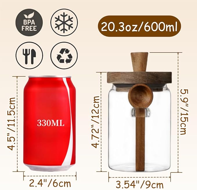 ANSQU Glass Jar with Wooden Lid and Spoon, 20.3oz Food Storage Containers Coffee Jar Coffee Grounds Container, Glass Food Storage Canister (1 Pack)
