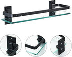 AIJALY 2 Pack Bathroom Glass Shelf,Aluminum Tempered Glass 0.34in Extra Thick Rectangular 1 Tier Storage Organizer Wall Mount,Black 15.7in
