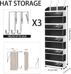 Over the Door Hat Organizer for Baseball Caps, Hold up to 60 Hats Rack Storage for Door/Closet/Wall, Clear Pockets Hanging Hat Holder for Baseball Caps with 10 Mesh Pockets, Grey