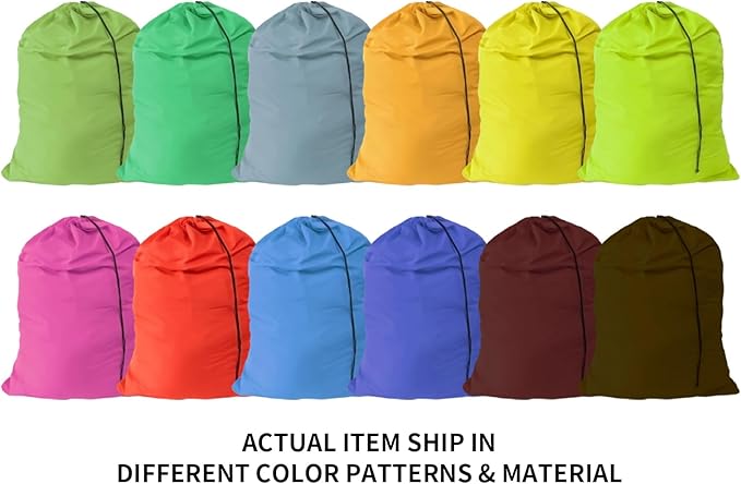 Extra Large Laundry Bag Travel Laundry Bags with Drawstring Closure Fit a Laundry Basket or Hamper for college dorm and apartment dwellers Machine Washable 30"x40" (Mixed Color 12 Pack)