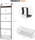 Over The Door Towel Racks for Bathroom,5-Tier Door Towel Holder with Hooks and Basket,Over The Door Towel Bar Hanger Organizer for Bathroom Bedroom Accessories, Blanket Ladder for Living Room Black