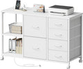6 Drawer File Cabinet with Charging Station Rolling Printer Stand with Open Storage Shelf Fabric Lateral Filing Cabinet for Home Office,White