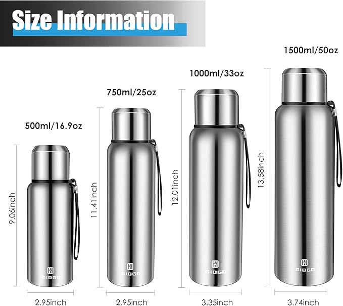 Insulated vacuum Thermo Bottle 500ml/16.9oz with cup Stainless steel coffee bottles for hot and cold drink water flask.(Silver,500ml)