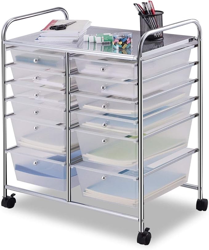 Giantex 12 Drawer Rolling Storage Cart Tools Scrapbook Paper Office School Organizer (White)