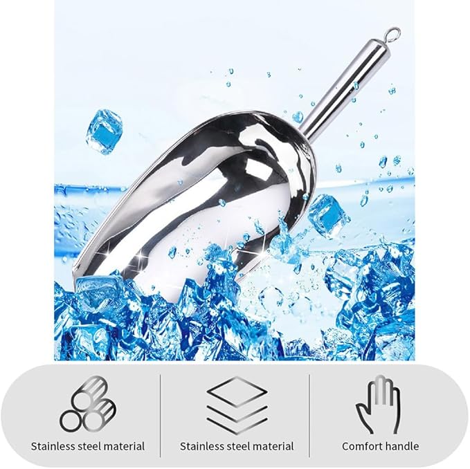 Set of 1 Ice Scoop, Stainless SteelKitchen Ice Scoop for Canisters or Ice Maker, Food Scoops for Canisters, Freezer, Flour, Dry Foods, Coffee Beans, Pop Corn, Pet Dog Cat Food (Stainless Steel-S)