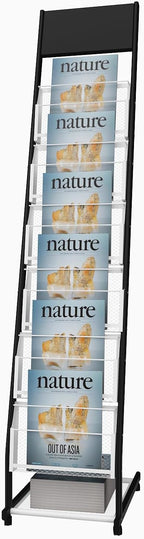 floor standing magazine rack Brochure Display Stand with 4 wheels and 6 layers for reception rooms or offices