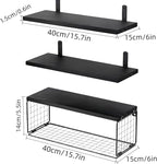 Bathroom Shelves Over Toilet, Set of 3 Wall Mounted Floating Shelves with Storage Basket Rustic Wood Shelf for Home Organization, Wall Decor for Bathroom, Kitchen, Living Room. (Black)