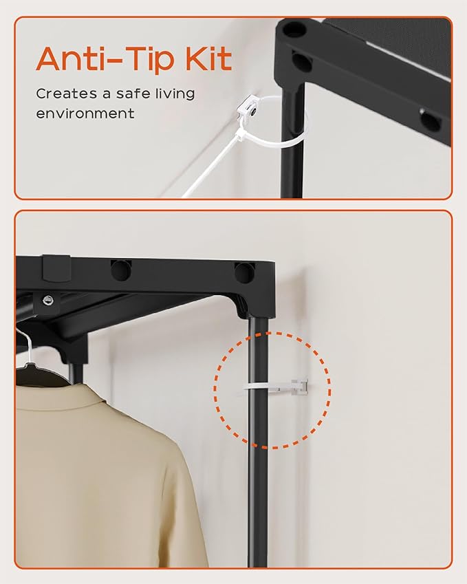 Clothes Rack, Portable Closet, 71.7 Inch Large Capacity Wardrobe Closet, Clothes Storage Organizer with Shelves and 3 Hanging Rods, Easy to Assembly, Black PCT035B01