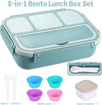 Bento Box Adult Lunch Box, Lunch Containers for Kids Girls Boys with 4 Compartments, Lunchable Food Container with Utensils, Sauce Jar, Muffin Liners, 40 Oz/5 Cup, Light Teal