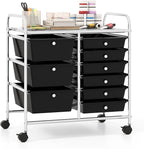 Giantex 9 Drawers Rolling Cart, Classroom Organizers, Storage Cart with Wheels, for Teacher Office Home School Supplies Tool Craft Art Paper, Black