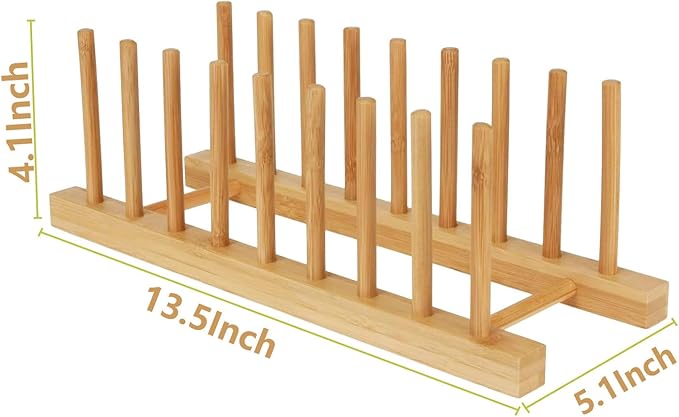 Bamboo Wooden Dish Racks for Kitchen Counter, Plate Organizer for Cabinet Stand Drainer Storage Holder Organizer for Dish, Pots, Lids, Bowls, Cups, and Cutting Boards and Books