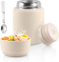 Thermo for Hot & Cold Food, 17oz Insulated Food Jar with Handle Spoon, Thermal Lunch Container, 316 Stainless Steel Lunch Box for Men Women, Keeps food Hot for 12 Hours or Cold for 24 Hours(White-S)