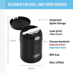 THERMOS FUNTAINER Insulated Food Jar, 10 Ounce, Kid Friendly Food Jar with Foldable Spoon, Black