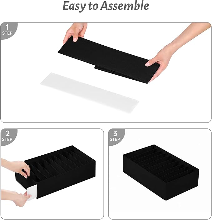 4 Packs T-shirt Drawer Organizers for Clothing,10 Grids Compartment Wardrobe Storage Box, Washable Clothes Organizer for Folded Clothes, T-shirt, Legging-Black
