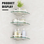 Glass Corner Shelf for Bathroom Corner Shelf, 3 Pack Tempered Glass Shelf with Silver Metal Rails,Suitable for Bathroom