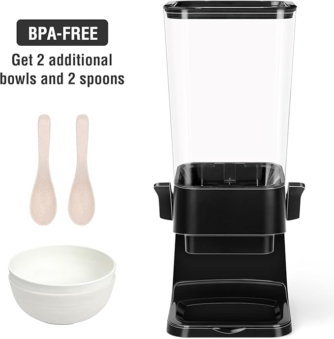 Cereal Dispenser Countertop with 2 Pack Bowls and Spoons 5.5 Qt Large Cereal Storage Container Holder for Pantry Dry Food Nut Dispenser Snack Candy Organizer Kitchen Organization for Oatmeal Granola