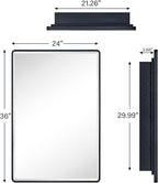 TEHOME Farmhouse Matt Black Recessed Bathroom Medicine Cabinet with Mirror Rounded Rectangle Metal Framed Medicine Cabinet with Beveled Mirror 24x36''