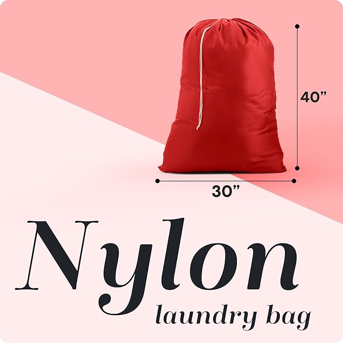 Handy Laundry Nylon XL - Large Capacity with Locking Drawstring, Machine Washable, Fits Laundry Baskets or Hampers, Holds 3 Loads of Clothes - Red (Pack of 2)