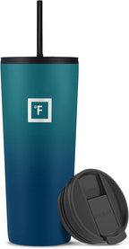 IRON °FLASK Classic Tumbler - Vacuum Insulated Stainless Steel Water Bottle, Double Walled, Drinking Cup, Insulated Travel Mug (Dark Night, 24 oz Solid Lid)