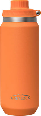 Greylock 20 oz Insulated Water Bottle with Straw Lid, Reusable Stainless Steel Sports Water Bottles with Foldable Handle, Leak Proof, Double-Wall Vacuum Insulation, 24 Hours Cold(Tangerine)