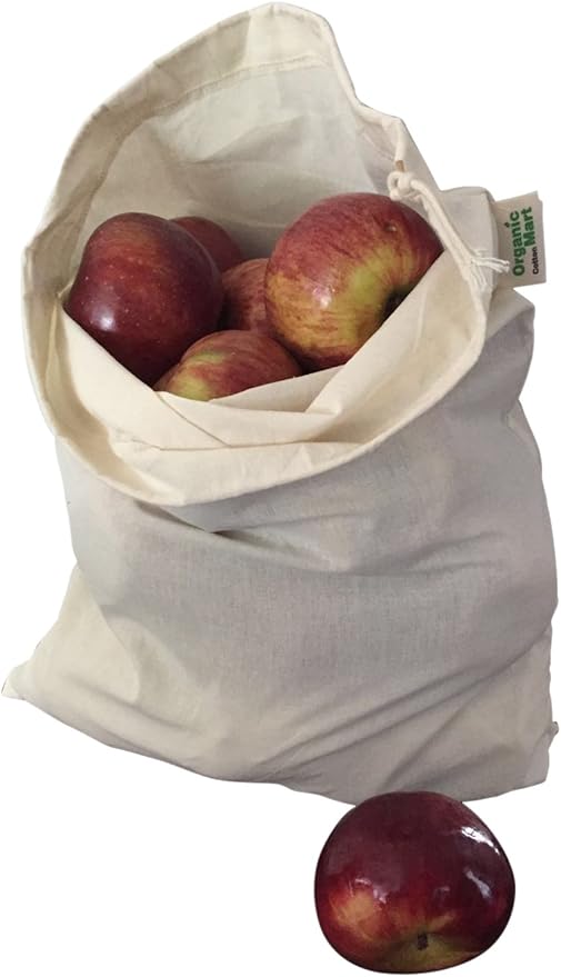 Food Grade Bulk Storage Bags - 6 Pack, XL Size, 100% Organic Cotton Drawstring Closure - Reusable, Washable, All-Natural Muslin Produce Flour Sack Cloth Bags for Grains (6 X-Large” 14”x18”)