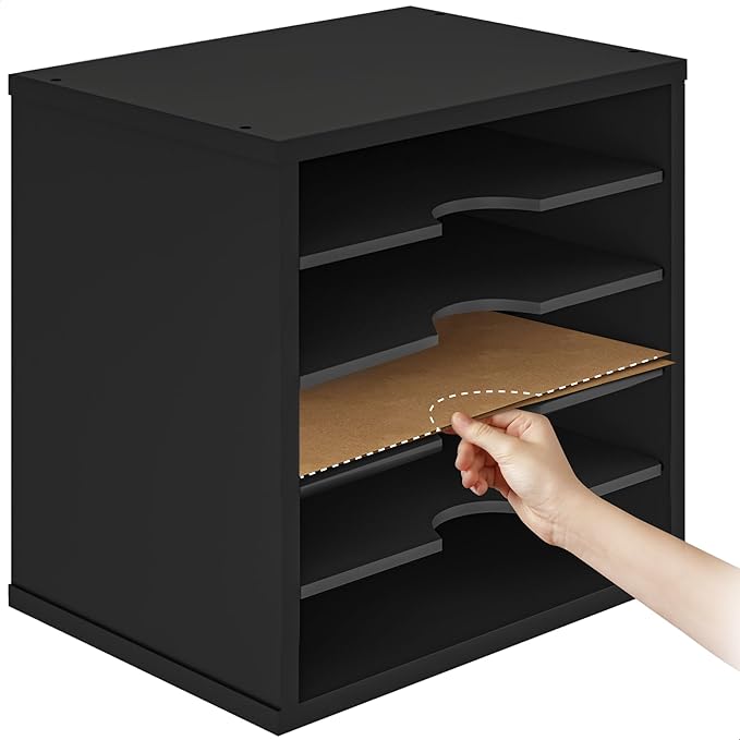 Ballucci File Organizer Paper Sorter, 5 Tier Adjustable Shelves Office Desk Organizer, 13 5/8" x 9 1/4" x 12", Black