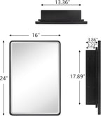 TEHOME Farmhouse Brushed Nickel Metal Framed Recessed Bathroom Medicine Cabinet with Mirror Rounded Rectangle Medicine Cabinet with Beveled Mirror 16x24''