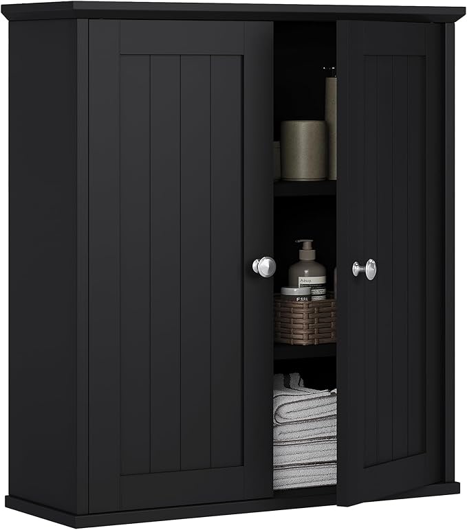 Meilocar Bathroom Wall Cabinet, Bathroom Cabinet Wall Mount, Over Toilet Space Saver Storage Cabinet, Wood Medicine Cabinets, Black