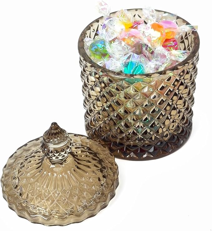 Colorful Glass Jar With Lid,Candy Cookie Jars,Jewelry Box,Buffet Jar Biscuit Containers Food Storage,Cottage Core Decor(Tawny)