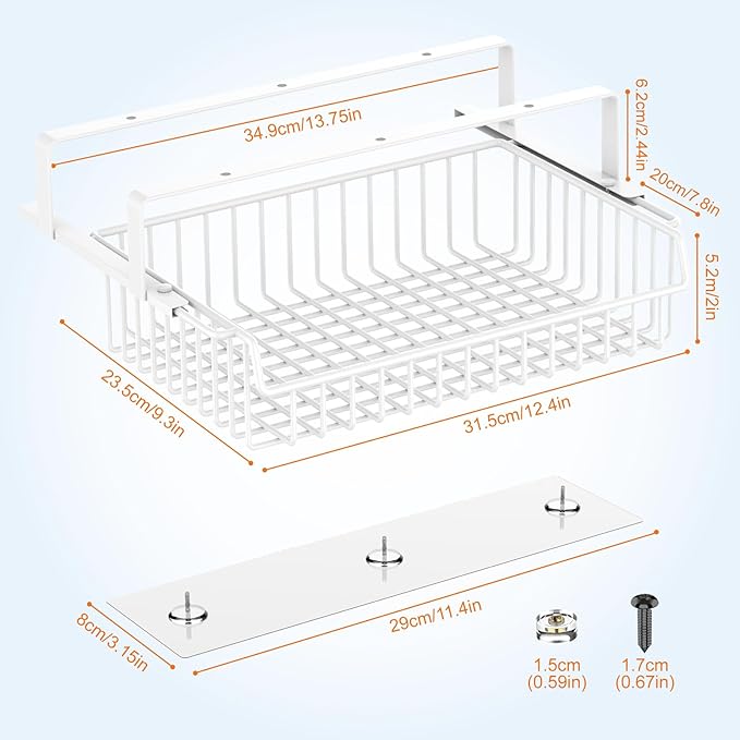 Under Desk Drawer, Slide Out Design,No Drill Metal Under Desk Cable Management, Under Table Storage Shelf Tray Basket Under Table Drawer Organizer for Office, Home, Workspace, Cabinet