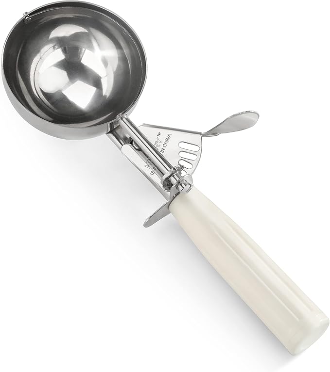 New Star Foodservice 34745 Commercial-Grade Thumb Press Food Disher/Ice Cream Scoop, 18/8 Stainless Steel, 4.67 oz, Size 6, White