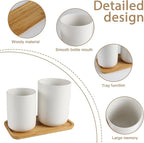 Utensil Holder,6.2"+5.2" Ceramic Utensil Caddy for Kitchen Counter with Bamboo Tray,Countertop Cooking Silverware Organizer for Spatula,Spoon,Knives Forks Caddy Holder,Kitchen Decor,Set of 2