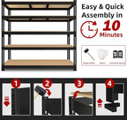 3 Packs 48" W x 24" D x 72" H Adjustable Garage Storage Shelves - 5-Shelf Heavy Duty Shelving Unit, Metal Utility Storage Organizer Racks for Warehouse Pantry Closet Kitchen, Black