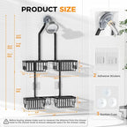 REINHARDT Aluminum Shower Caddy Hanging Adjustable Shower Caddy, Rustproof Hanging Shower Organizer with Hooks Soap Holders, Over Shower Head Caddy for Handheld Showerhead, Black