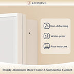 Keonjinn 16" x 24" White Medicine Cabinets for Bathroom with Mirror, Recessed or Surface Wall-Mounted Aluminum Alloy Framed Beveled Mirror, Single Door Farmhouse Bathroom Mirror with Storage Cabinet
