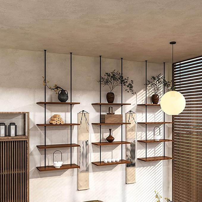 Ceiling Shelf, Ceiling Mount Storage Rack with Wooden Boards Hanging Storage Rack for Display Plants,Wine,Books, Quick Installation (Color : A, Size : 3 Layer)