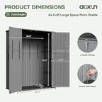 Aoxun Outdoor Storage Shed with Floor, 61 Cu.Ft Large Outdoor Storage Cabinet, Waterproof Vertical Resin Shed for Garden Tools, Pool Equipment, Dark Grey