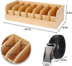 GTI Belt Organizer,2pcs 7 Compartments Belt Organizer for Closet and Drawer, Bamboo Display Case for Tie and Belt, Belt Storage Organizer for Men Women (Wooden)