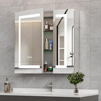 24 * 26 Bathroom Lighted Medicine Cabinet, Professional Makeup Medicine Cabinet Mirror, Large Storage LED Mirror with USBs, Stepless Dimming & Anti-Fog, 3-Color Light
