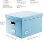PRANDOM File Organizer Box - Set of 4 Collapsible Decorative Linen Filing Storage Hanging File Folders with Lids Office Cabinet Letter/Legal Size Blue 17.1x14x11.1 inch