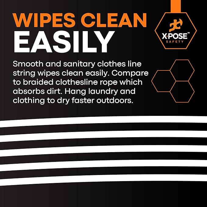 Plastic Clothesline - 100' Plastic Clothes Line - White Outdoor Weather Resistant - Synthetic Cord for Hanging and Drying Clothing & Laundry - Plastic Rope Clothes Line String for Pulley 6 Pack