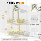 REINHARDT Aluminum Shower Caddy Hanging Adjustable Shower Caddy, Rustproof Hanging Shower Organizer with Hooks Soap Holders, Over Shower Head Caddy for Handheld Showerhead, Gold