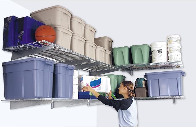 Hyloft 00651 2-Pack Heavy Duty Steel Wall Garage Shelving, 45-Inch X 15-Inch, Low-Profile Brackets, Max Shelf Load 200 Pounds, Hammertone